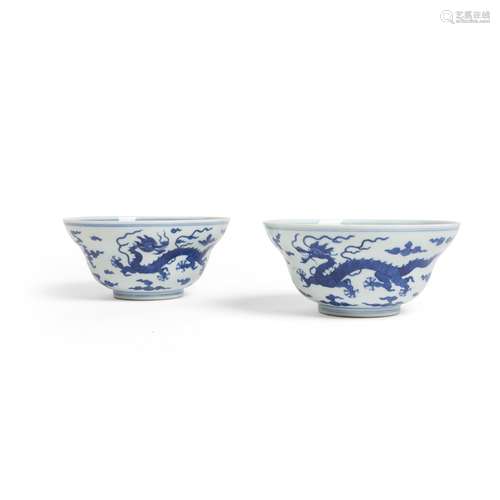 PAIR OF BLUE AND WHITE 'DRAGON' BOWLS DAOGUANG MARK AND OF T...