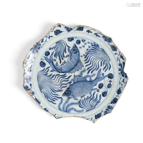 BLUE AND WHITE 'DOUBLE FISH' CHARGER YUAN DYNASTY