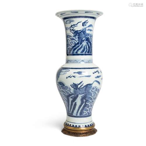 BLUE AND WHITE 'QILIN' YEN YEN VASE QING DYNASTY, 19TH CENTU...