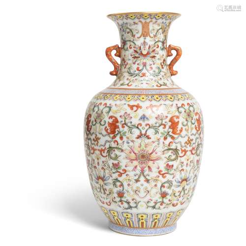 FAMILLE ROSE 'LOTUS' VASE DAOGUANG MARK AND OF THE PERIOD