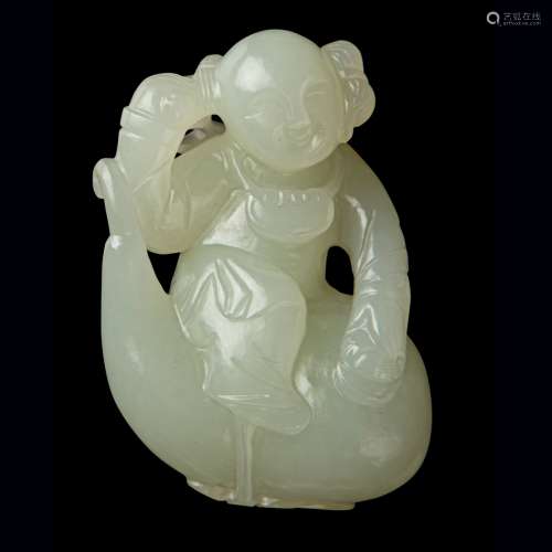 WHITE JADE 'BOY AND GOURD' PENDANT QING DYNASTY, 18TH-19TH C...