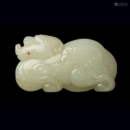 WHITE JADE PENDANT OF A MYTHICAL BEAST QING DYNASTY, 18TH CE...