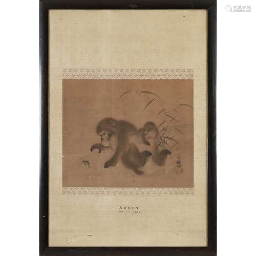TWO MONKEYS PLAYING WITH A FROG EDO PERIOD