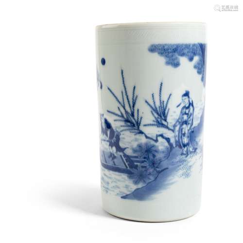 BLUE AND WHITE BRUSH POT QING DYNASTY, 19TH CENTURY