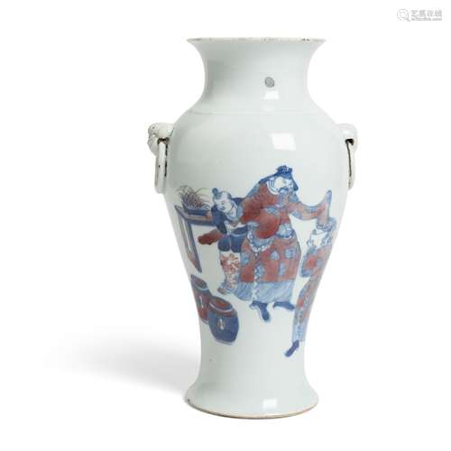 BLUE AND WHITE WITH UNDERGLAZED-RED BALUSTER VASE QING DYNAS...