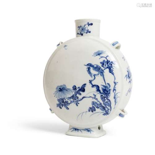 BLUE AND WHITE 'BIRD AND FLOWER' MOON-FLASK VASE QING DYNAST...