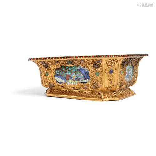 GILT BRONZE INLAID WITH CLOISONNÉ ENAMEL PANEL RECTANGULAR J...