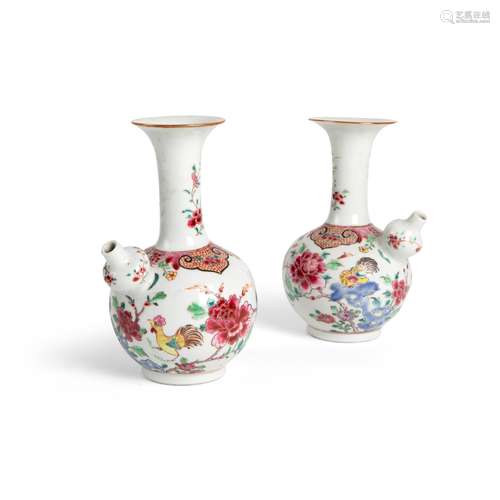 PAIR OF FAMILLE ROSE 'ROOSTER AND PEONY' KENDIS QING DYNASTY...