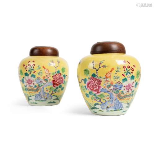 TWO FAMILLE JAUNE GINGER JARS AND COVERS QING DYNASTY, 19TH ...