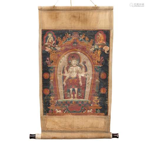 THANGKA DEPICTING AMOGHAPASHA QING DYNASTY, 19TH CENTURY