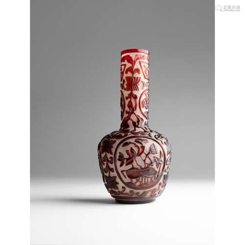 IMPERIAL RED-OVERLAY TRANSLUCENT GLASS BOTTLE VASE QIANLONG ...