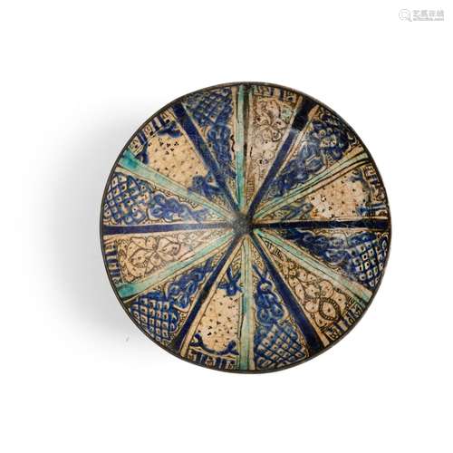 KASHAN ‘PANEL-STYLE’ UNDERGLAZE PAINTED POTTERY BOWL PERSIA,...