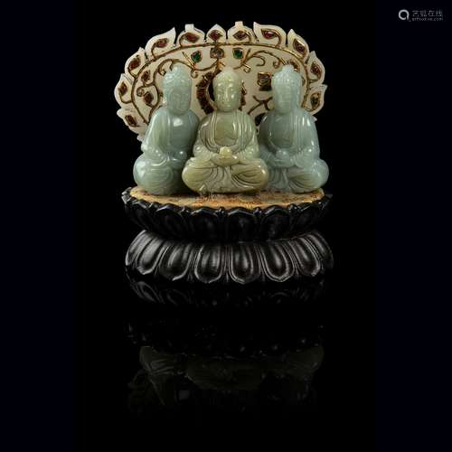 CELADON JADE BUDDHA TRIAD