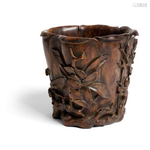 HUANGHUALI 'MAGNOLIA' BRUSH POT QING DYNASTY, 18TH CENTURY