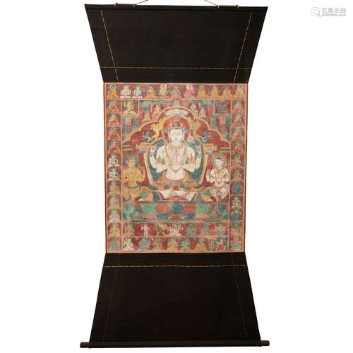 THANGKA DEPICTING AVALOKITESVARA SHADAKSHARI QING DYNASTY, 1...