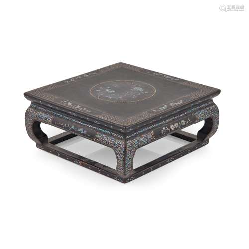MOTHER-OF-PEARL INLAID BLACK LACQUER SQUARE WOODEN STAND QIN...