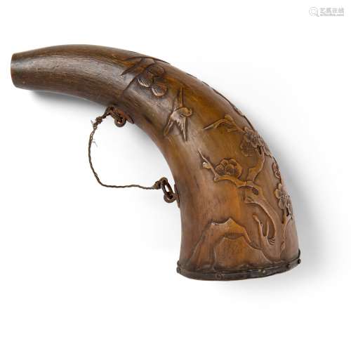 UNUSUAL 'POETRY' BUFFALO HORN WINE CONTAINER QING DYNASTY, 1...