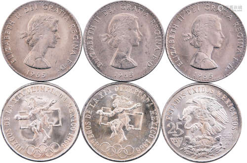 英國1965年 邱吉爾 伊莉沙白二世女王頭像x3 鎳幣 及 墨西哥1968年...