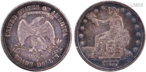 美國1877年 貿易銀元(揸花) $1 銀幣
