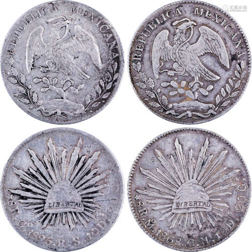 墨西哥1868年 及 1895年 8R 鷹洋 1披索 銀幣。合共2個