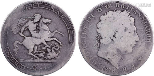 英國1818年 喬治三世像(背 屠龍) 1克朗 銀幣