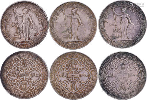 英國1897, 1898 及 1903年 貿易站洋(港光) $1 銀幣 合共3個