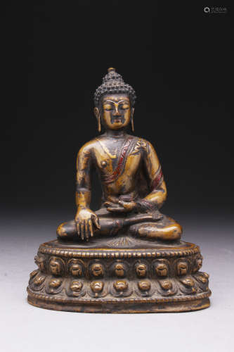 西藏 銅漆彩釋迦牟尼佛坐像