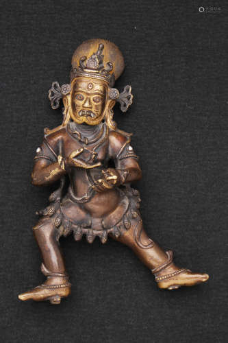 西藏14世紀 銅嵌銀齒大黒天佛像