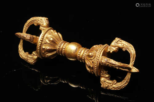 西藏十四世紀 銅鍍金五股金剛杵