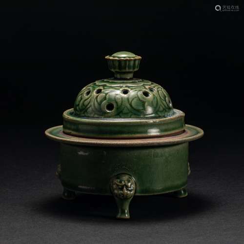 Green Glazed Button Head Aromatherapy Oven Tang Dynasty