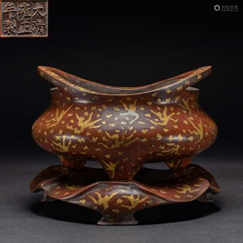 Copper Incense Burner Inlaid with Gold and Silver in the Qin...