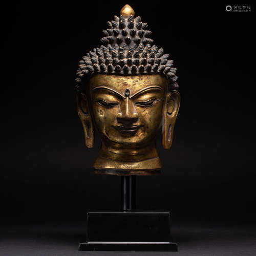 Gilt Bronze Buddha Head Qing Dynasty