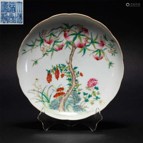 Famille rose peach pattern large plate Qing dynasty