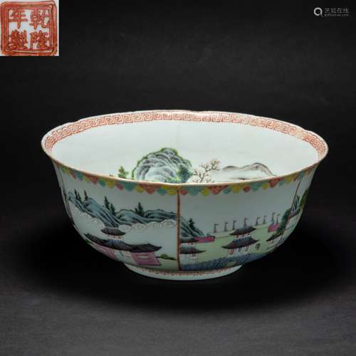 A large bowl of landscape Qing Dynasty