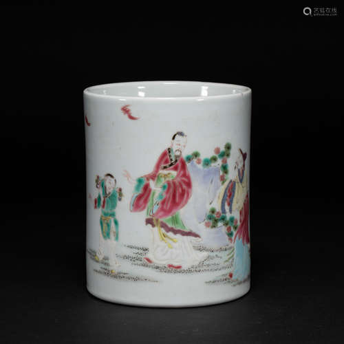 Pastel Character Pen Holder Qing Dynasty