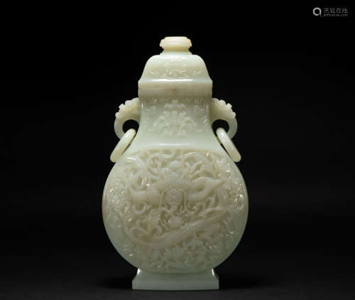 Hetian Jade Dragon Vessel with Cap in Qing Dynasty