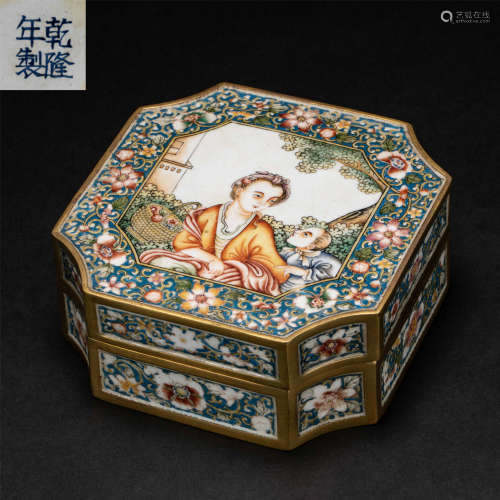 Painted enamel western figure powder box Qing Dynasty