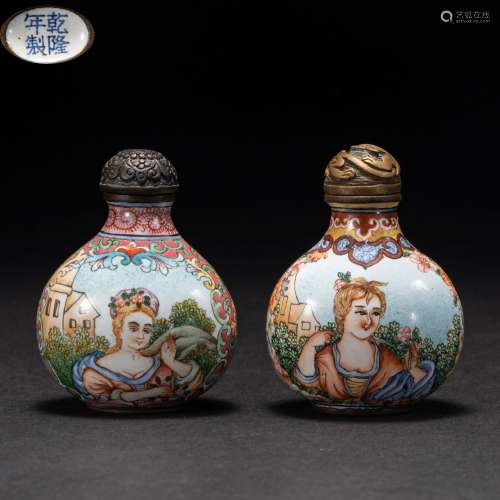 Painted enamel figure snuff bottle Qing Dynasty