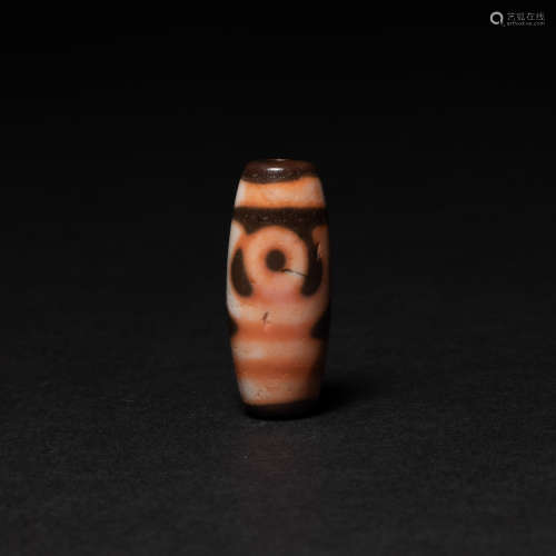 Pure Red Cinnabar Two-Eyed Dzi Beads Tang Dynasty