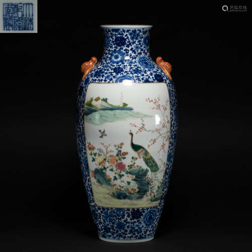 Famille rose flower and bird vase Qing Dynasty