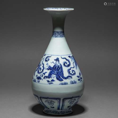 Blue and white dragon pattern jade pot spring porcelain vase...