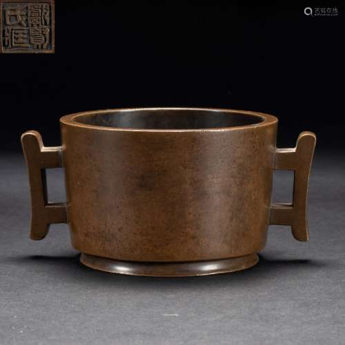 Bronze Double-ear Square Furnace Ming Dynasty