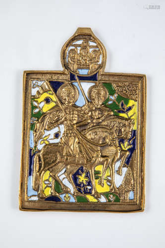 Bronzeikone mit den Heiligen Boris und Gleb