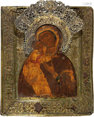 Gottesmutter von Wladimir (Wladimirskaja) mit Riza und Silbe...