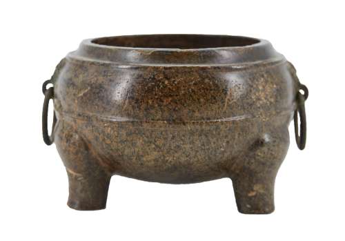 105-中国-汉代(公元前206年-公元220年)汉代石制带柄丁字形香炉，后...