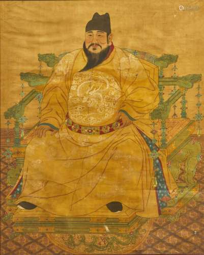 137-CHINA永乐皇帝画像纸上水墨和色彩H.100 x 82 cm