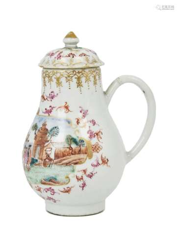 144-中国，印度公司。一个硬瓷盖壶，上面有麦森风格的海洋景观的多色...