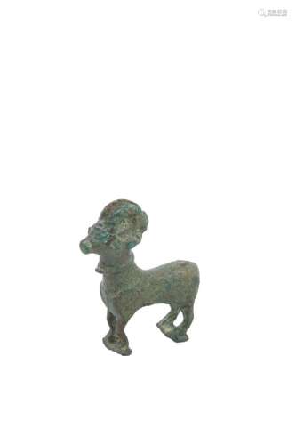 224-A 公羊的头带有棕色铜锈的青铜器，稍有结痂东方，萨珊王朝时期...