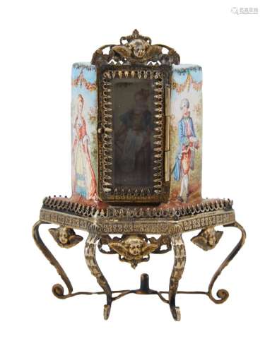 396-镀银和上釉的金属窗，装饰有十八世纪风格的风景。19世纪晚期8....