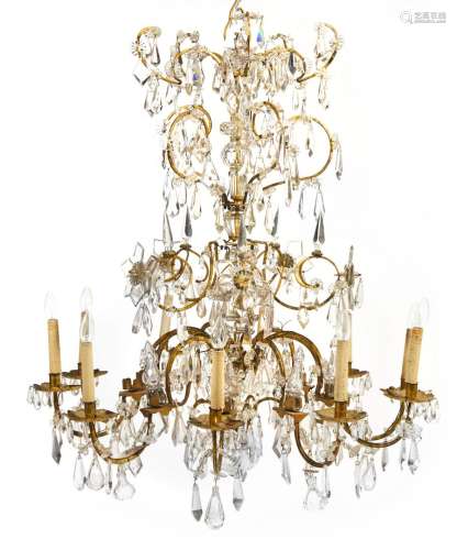 403-青铜吊灯，有十个灯臂，装饰有水晶吊坠和刀子18世纪119x101厘米
